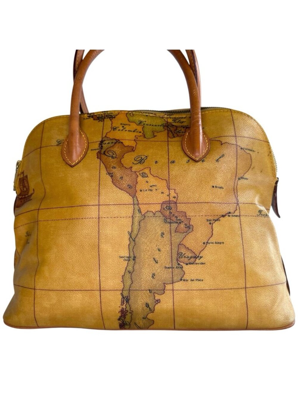 Alviero Martini 1ยช Classe Vintage Shoulder Handbag Geo Classic Map Print Canvas - Picture 4 of 17
